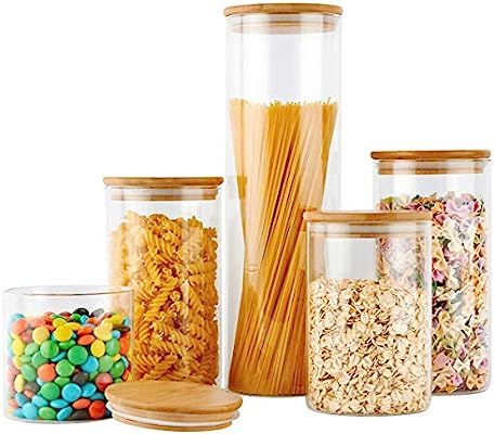 COPDREL Glass Food Storage Jars Containers, Glass Storage Jar with Airtight Bamboo Lids Set of 5 ... | Amazon (US)