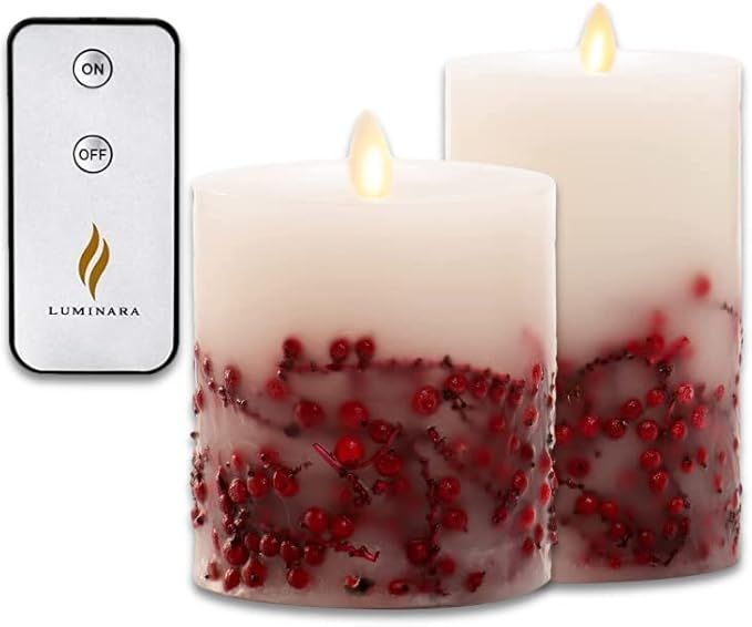 Luminara Candles 2 pc Set - Flameless Flickering Pillar Candles - LED Candles Red Berry Inclusion... | Amazon (US)