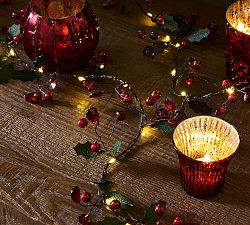 Lit Rustic Holly Berry Garland | Pottery Barn (US)