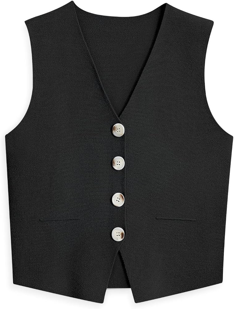 LILLUSORY Business Casual Tops for Women 2024 Dressy Sleeveless Sweater Vests V Neck Button Down ... | Amazon (US)