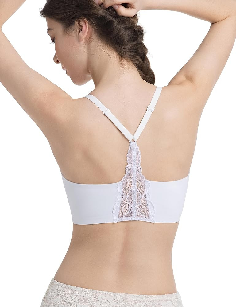 Lusait Womens Wireless Jelly Bra Seamless Lace Racerback Bralette Comfort No Underwire Everyday T... | Amazon (US)