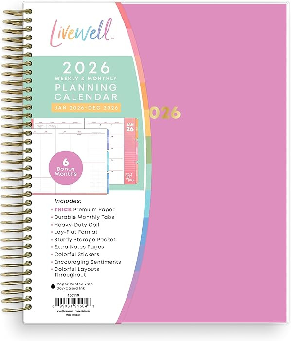 Blue Sky Livewell 2026 Weekly and Monthly Planner Calendar, January 2026 - December 2026, 7" x 9"... | Amazon (US)