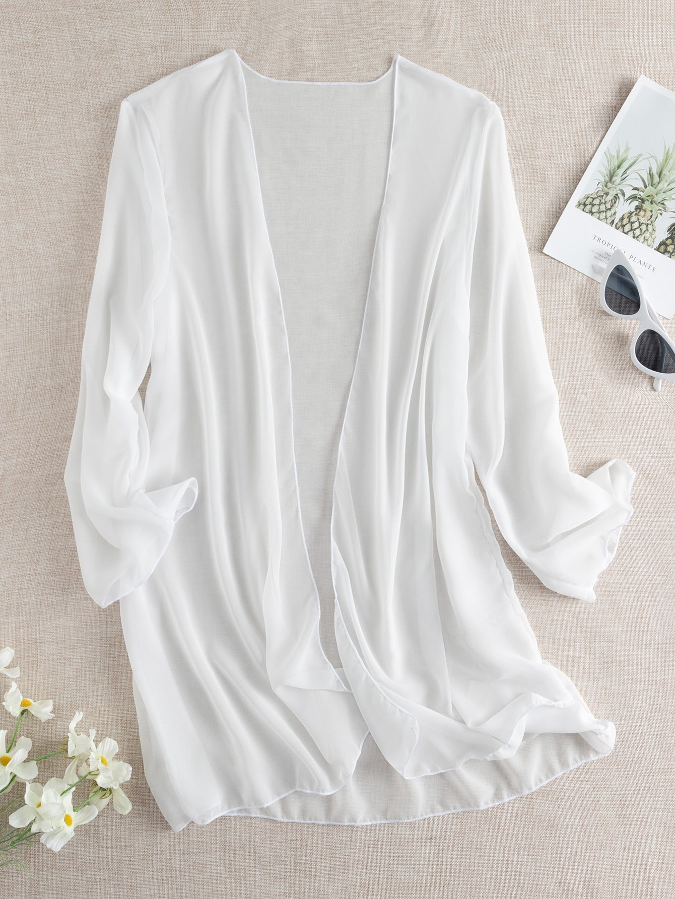 Sheer Chiffon Open Front Kimono | SHEIN