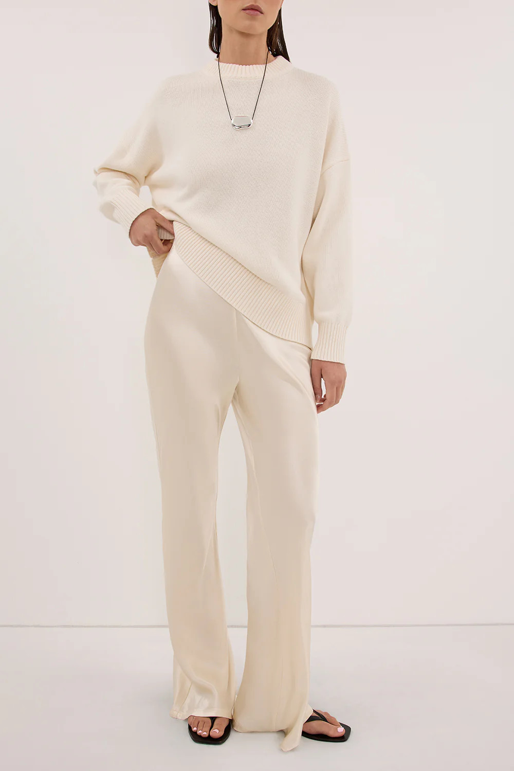 NIKKI CREAM SATIN BIAS PANT | DISSH