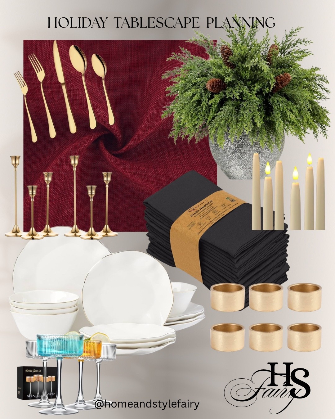 Holiday tablescape planning to create dreamy holiday setting 🍽️

Plates, table cloth, candles, candle holders, martini glasses, napkins, napkin rings, floral arrangement, utensils, Dinnerware Set

#HolidayHomeDecor #ModernHolidayStyle #Designerlnspired #EntrywayStyling #HolidayGlow #LuxuryForLess #AmazonFinds #SeasonalStyling


#LTKcanada #LTKholiday #LTKhome