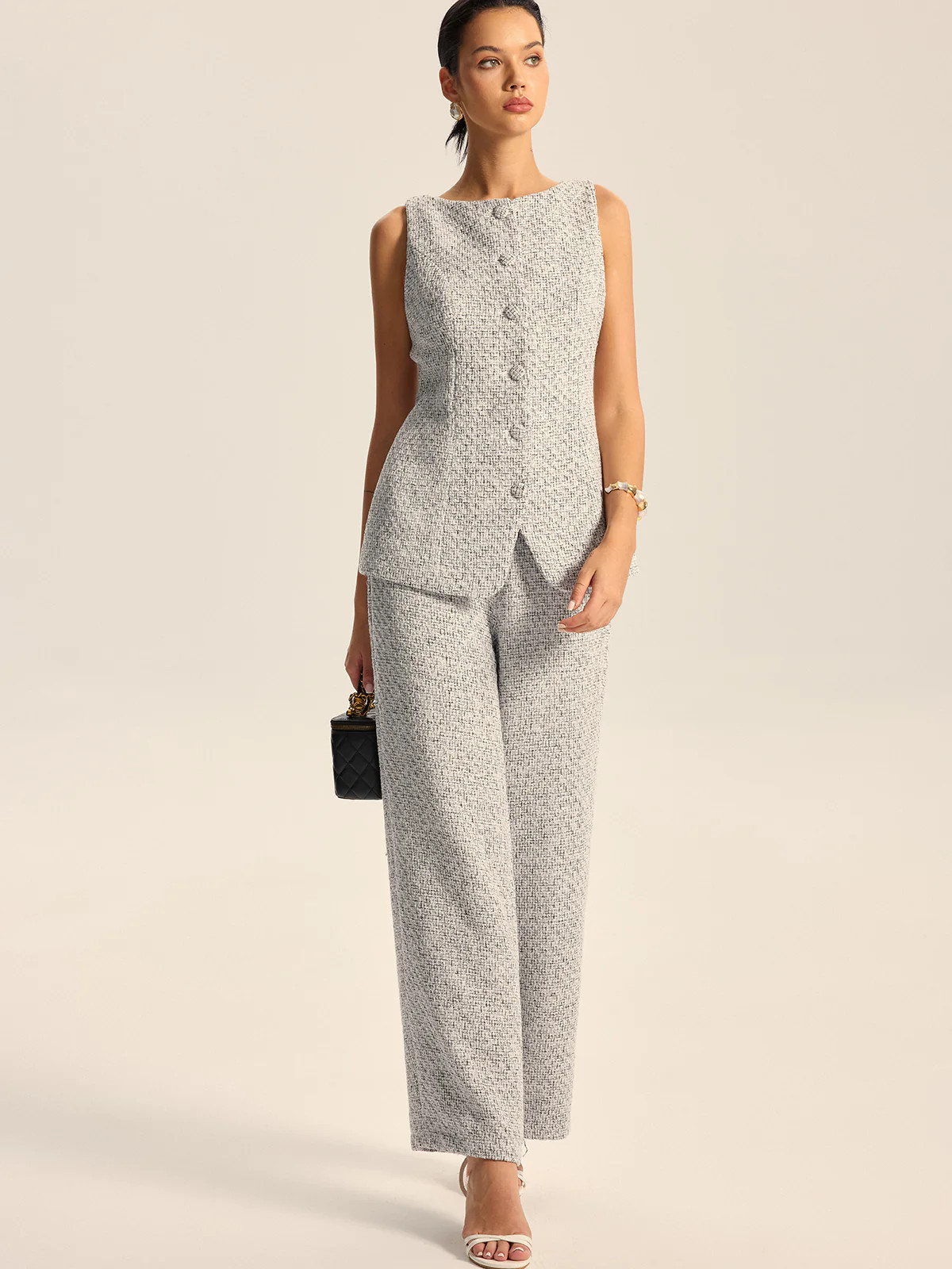 Textured Tweed Wide-Leg Pants | Commense