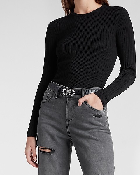 Ribbed Fitted Crew Neck Sweater | Express