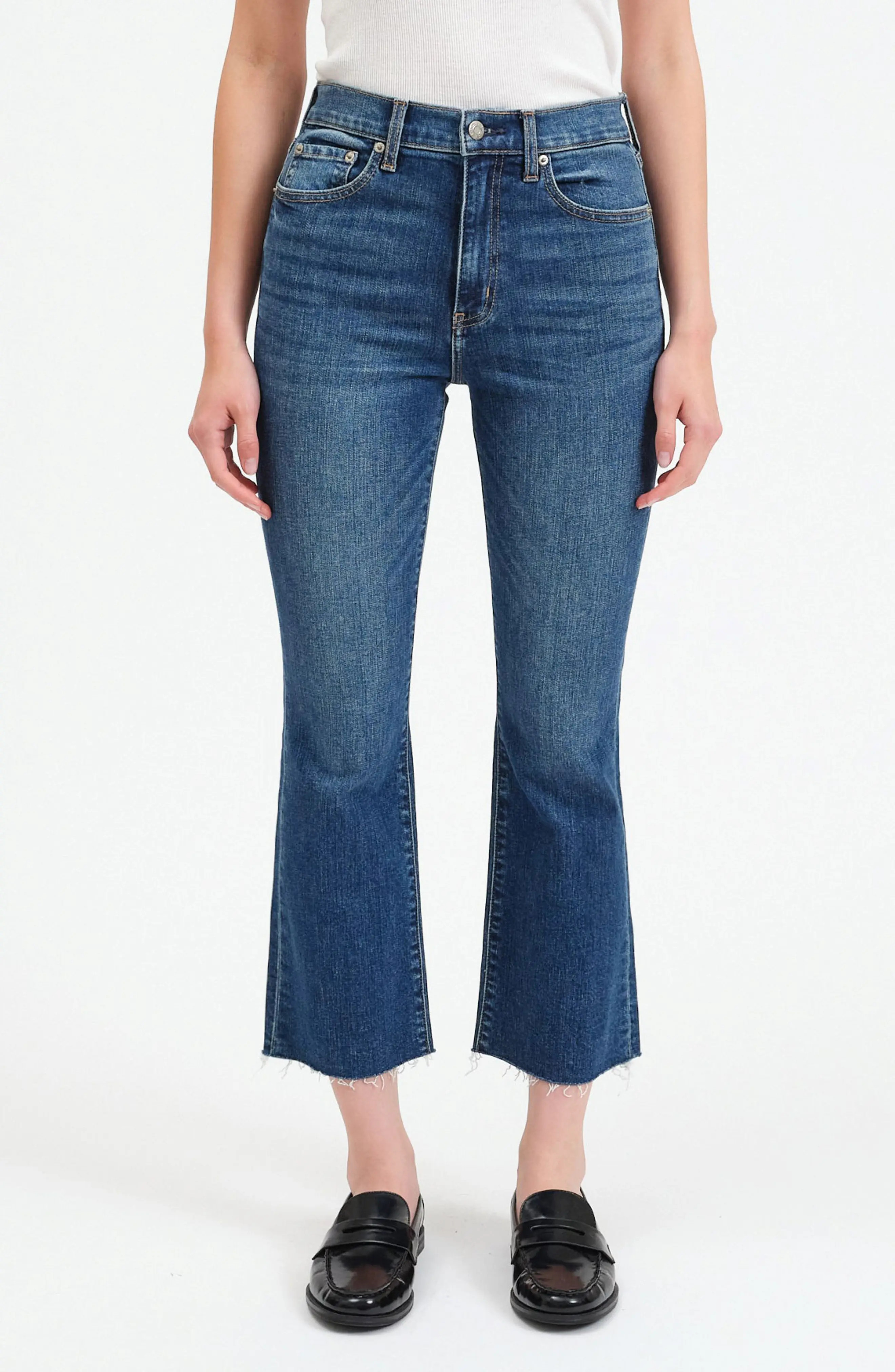 DAZE Shy Girl High Waist Crop Flare Jeans in Austin Distressed at Nordstrom Rack, Size 30 | Nordstrom Rack