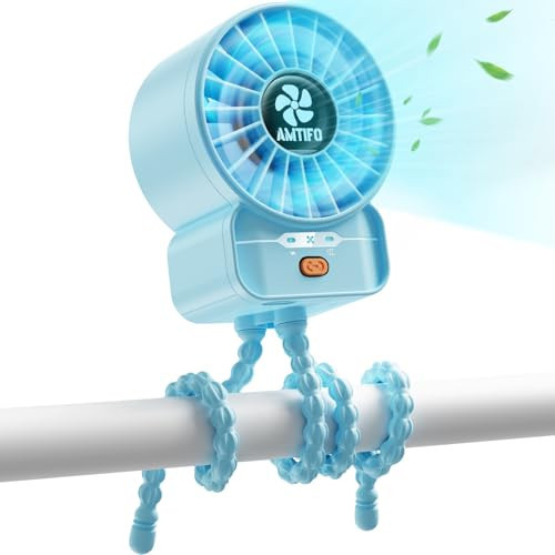 AMTIFO Blue Baby Fan - USB Rechargeable, Quiet, Adjustable Speed, Portable Cooling Fan for Baby Stroller, Car Seats, Nurseries, and Outdoor Activities - Long Battery Life, Turbo Airflow | Amazon (US)