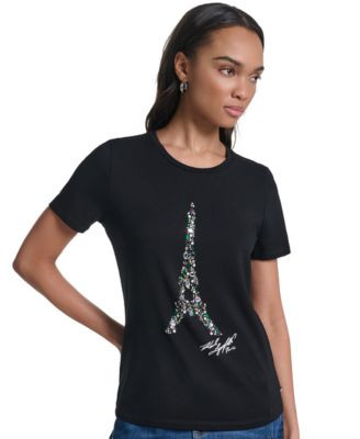 Karl Lagerfeld Paris Women's Eiffel Graphic T-Shirt - Black | Macy's