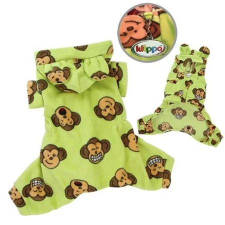 Klippo Pet KBD028MZ Adorable Silly Monkey Fleece Dog Pajamas & Bodysuit With Hood, Lime - Medium | Walmart (US)