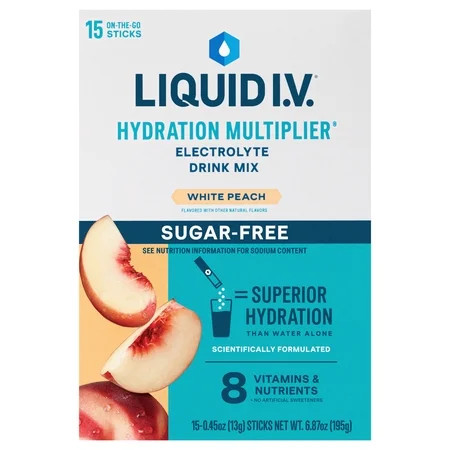 Liquid I.V.® White Peach Hydration Multiplier® Sugar-Free Powdered Electrolyte Drink Mix, 15 Count Packets | Walmart (US)
