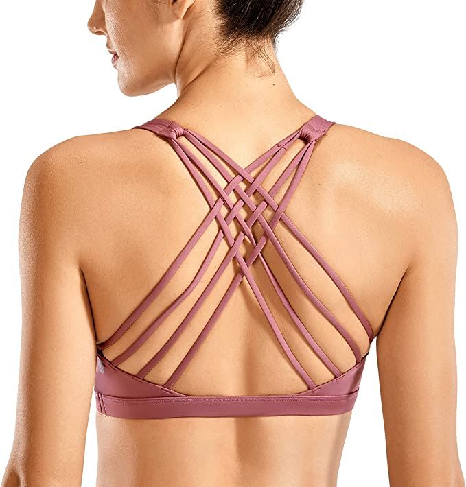 CRZ YOGA Strappy Sports Bras for Women Cross Back Sexy Padded Yoga Bra Tops Cute Activewear | Amazon (US)