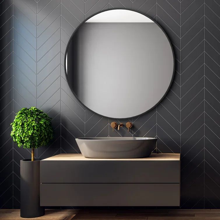 32" Wall Mirror Bathroom Mirror Wall Mounted Round Mirror, Black | Walmart (US)