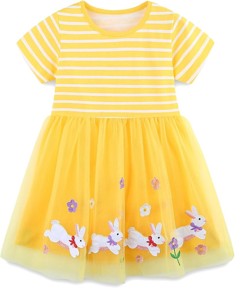 Bumeex Toddler Girl's Cotton Dress Toddler Girls Summer Dress Casual Print Short Sleeve Dresses G... | Amazon (US)