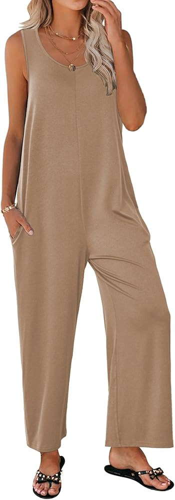 Ekouaer Sleeveless Jumpsuits for Women Scoop Neck Casual Tank Rompers Wide Leg Pants Overalls wit... | Amazon (US)