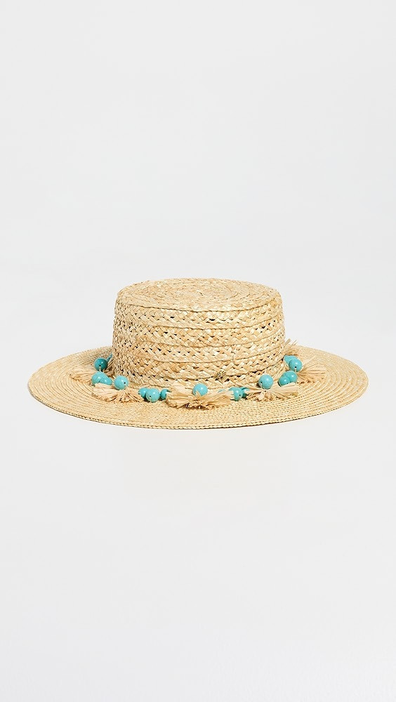 Lele Sadoughi Turquoise Poms Straw Hat | Shopbop | Shopbop
