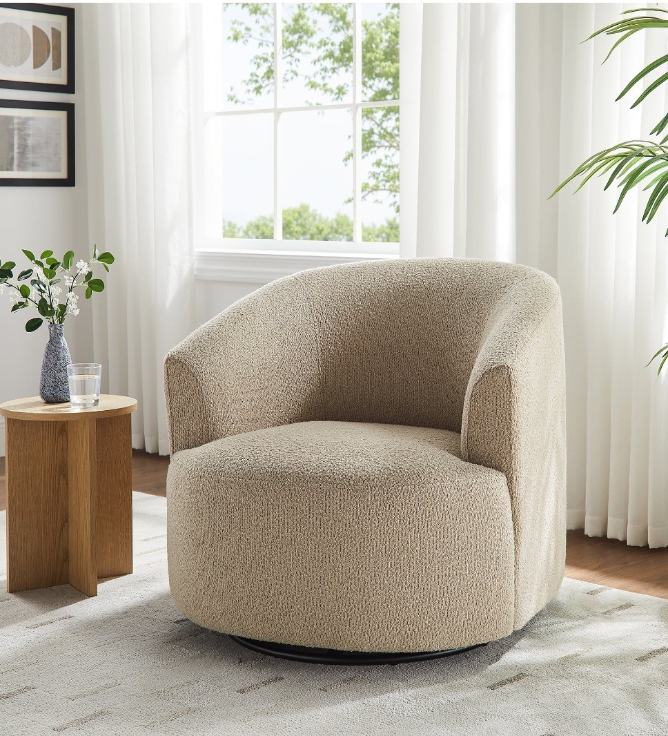 Walmart swivel chair under $200. Boucle fabric and comes in taupe, cream or olive. Daily deal. Nuetral home decor. Accent chair. Budget friendly furniture. Pottery barn, mcgee and co dupe

#LTKHome #LTKSaleAlert #LTKGiftGuide