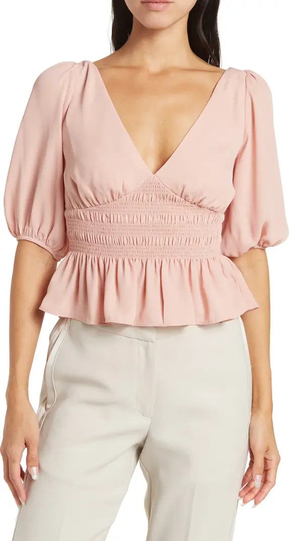 Puff Sleeve Smocked Peplum Crop Top | Nordstrom Rack