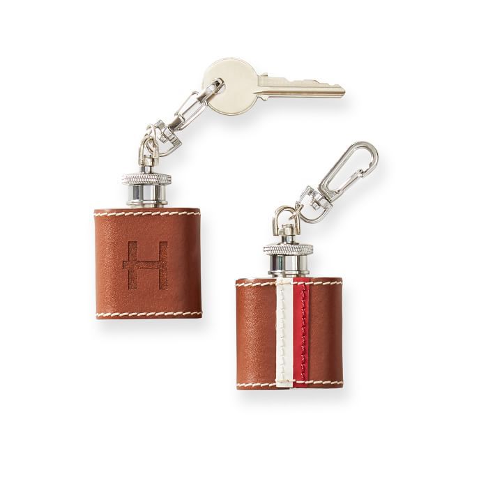 Oxford Leather Stripe Keychain Flask | Mark and Graham