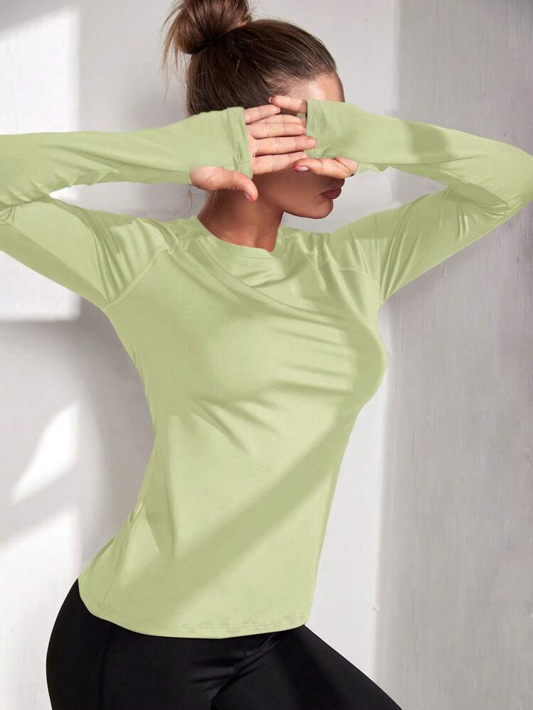 Activina Plain Color Long Sleeve Sports T-Shirt, Minimalist Fashion, Suitable For Fall | SHEIN