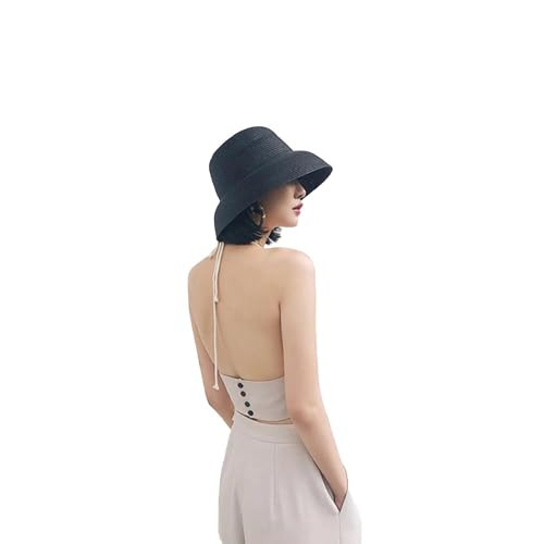 BSYLOO Wide-Brim Classic Elegant Style Foldable Straw Hat Women's Retro UV Resistant Sun Hats for Outdoor, Beach and Travel(02 Black Small) | Amazon (US)