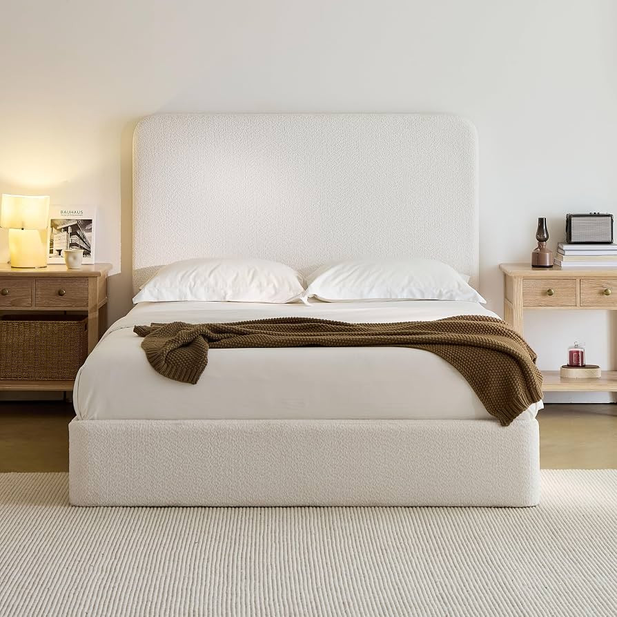Queen Size Upholstered Bed Frame, 52" High Headboard Bedframes, Canter Tall Headboard Floor Platf... | Amazon (US)