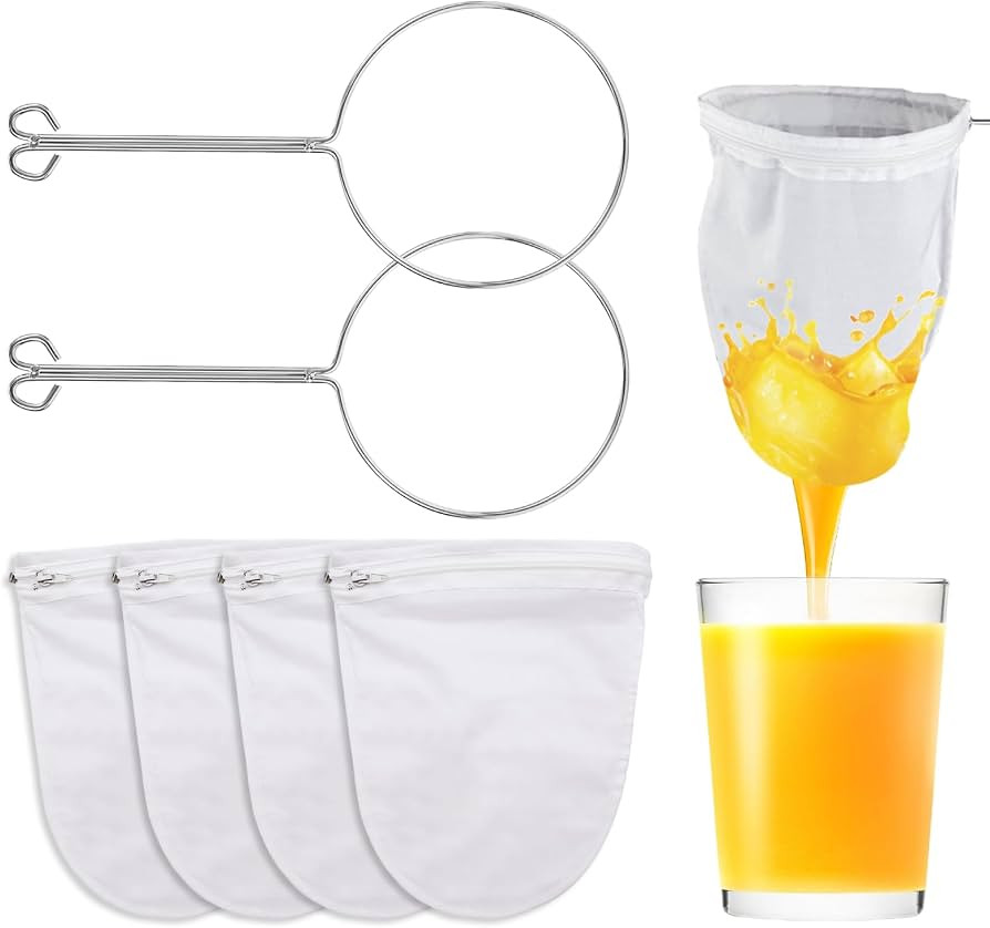 Pack of 4 Reusable Nylon Strainer Filter with Stand - Washable Nut Milk Strainer Bags for Juice, ... | Amazon (UK)
