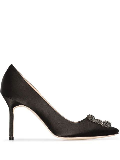 Manolo Blahnik Hangisi 90mm Appliqué Satin Pumps - Farfetch | Farfetch Global