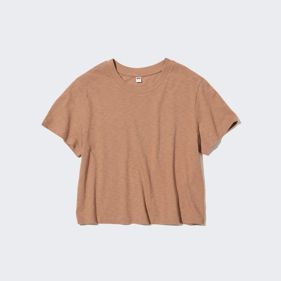 Slub Cotton Cropped Short Sleeved T-Shirt | UNIQLO (UK)