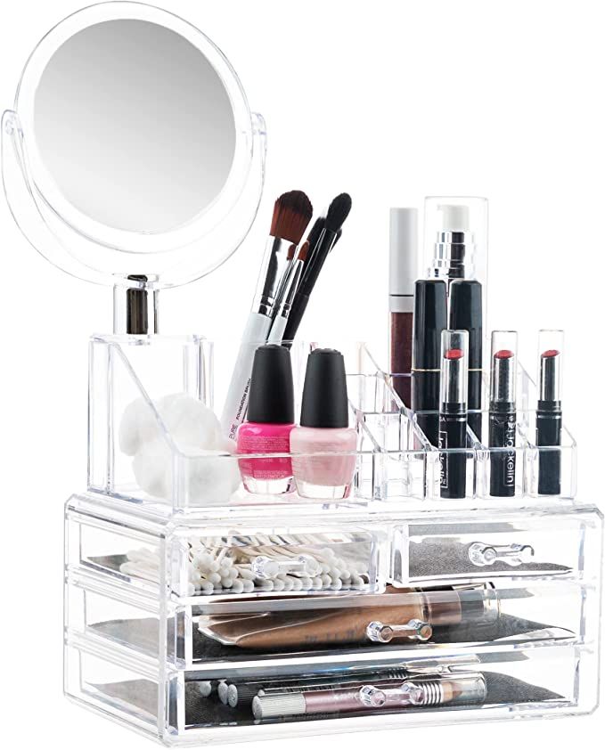 Amazon.com: Clear Cosmetic Organizer with Mirror - Easily Organize Cosmetics, Jewelry and Hair Ac... | Amazon (US)