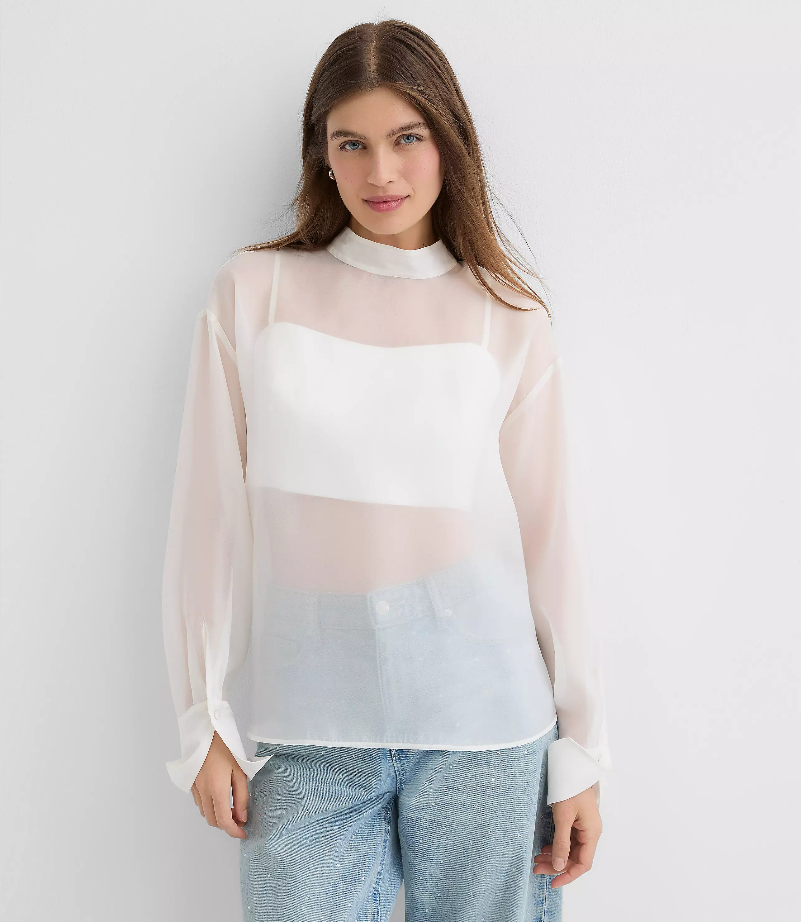 Petite Satin Cami Mock Neck Blouse | LOFT