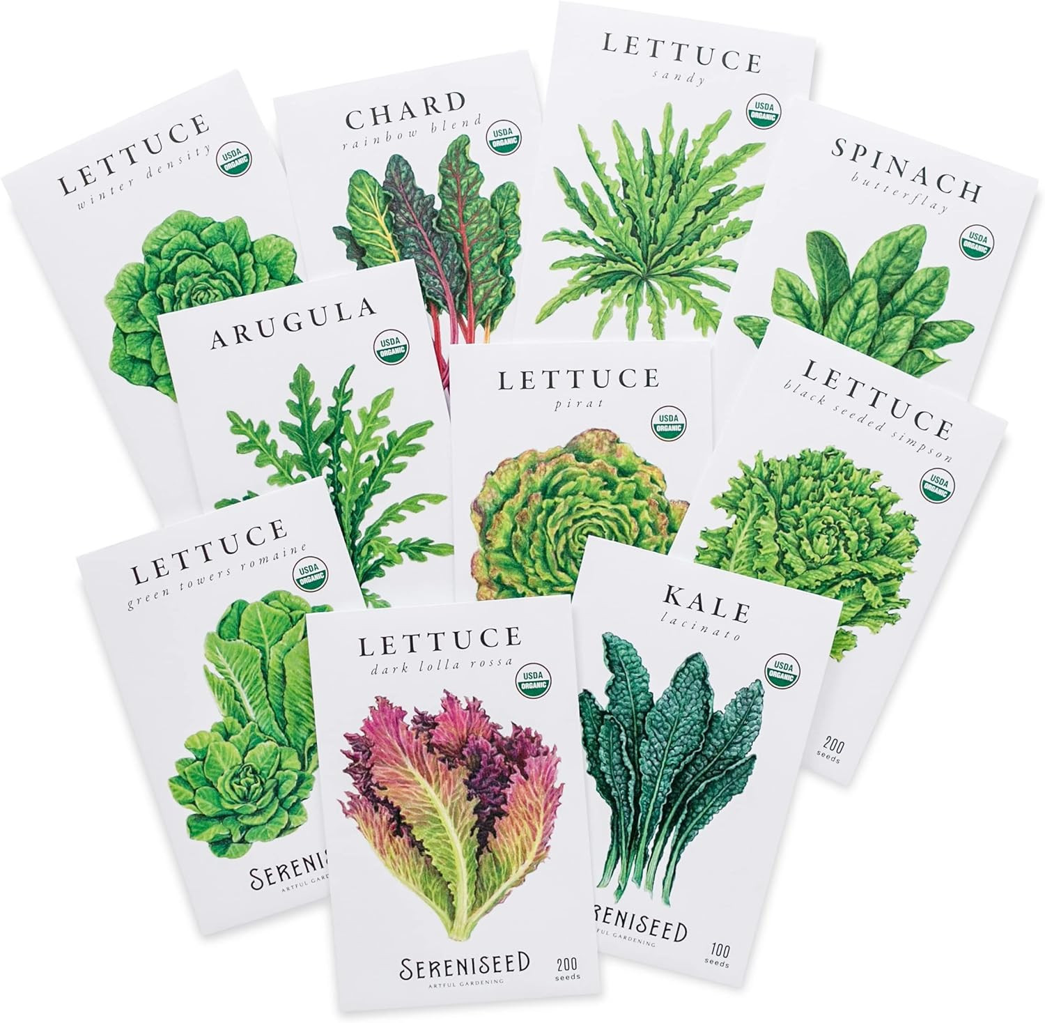 Sereniseed Certified Organic Leafy Greens Lettuce Seeds Collection (10-Pack) – 100% Non GMO, Op... | Amazon (US)