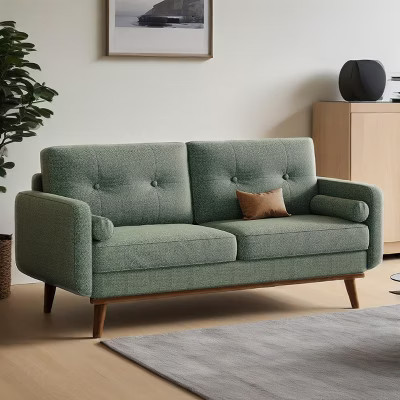 65" Loveseat Sofa, Mid Century Modern Couch Comfy Love Seat Couches, 2 Seater Deep Seat Couch Linen Upholstered Couches for Bedroom Small Space, Green | Target