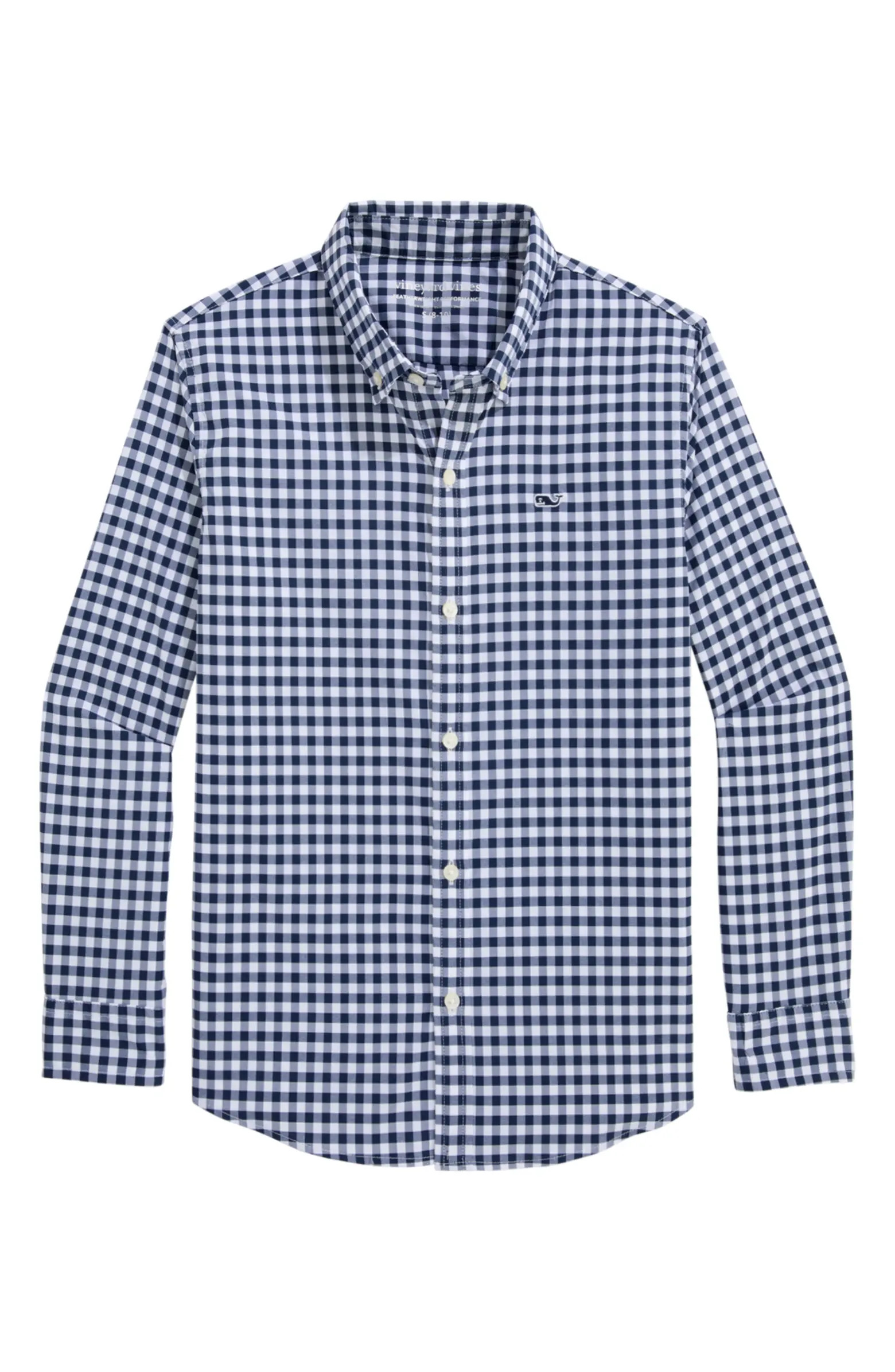 vineyard vines Kids' Mainsail Check Featherweight Performance Button-Down Shirt | Nordstrom | Nordstrom