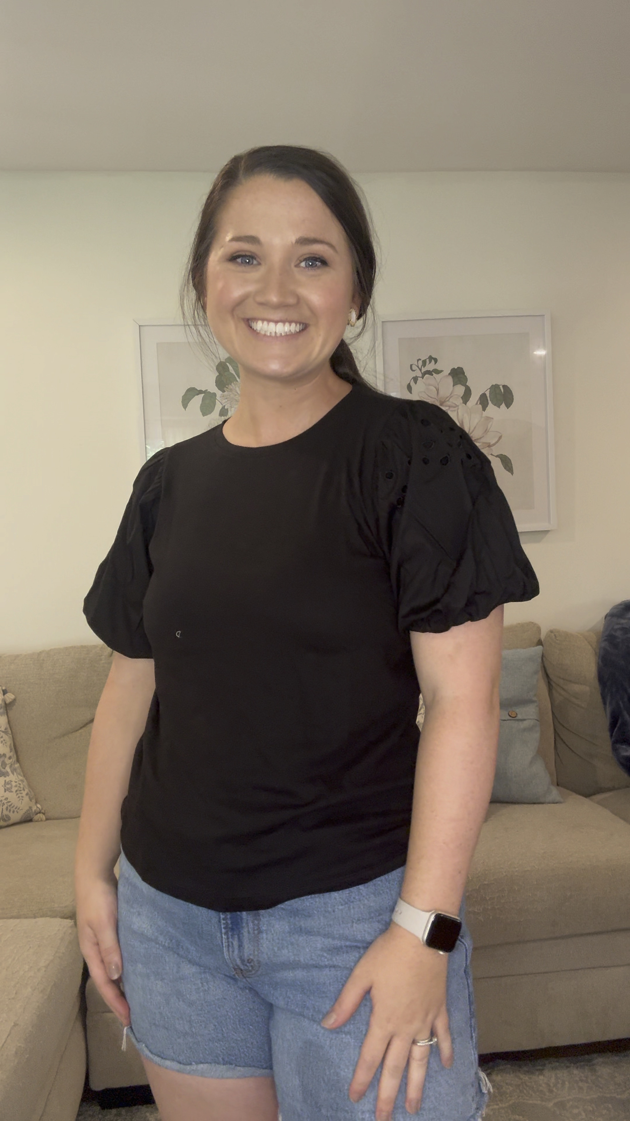 Black t shirt. Eyelet shirt 