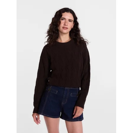 Scenario Women's Crewneck Cable Knit Mid-weight Sweater, Sizes XS-XXXL | Walmart (US)