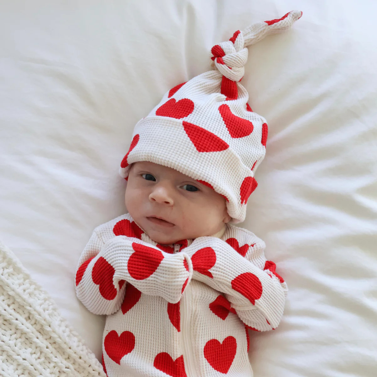 Organic Waffle Knot Beanie, Red Heart | SpearmintLOVE