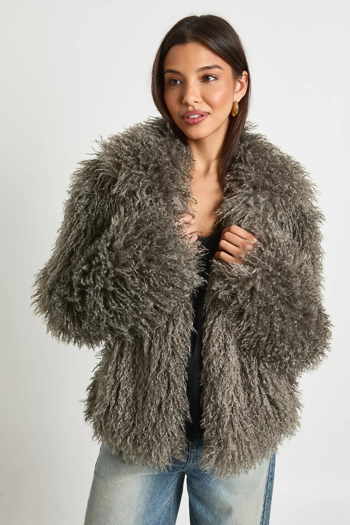 boohoo Women's Shaggy Look Faux Fur Jacket in Charcoal | Size: 6 | Woven | boohoo (US & Canada)