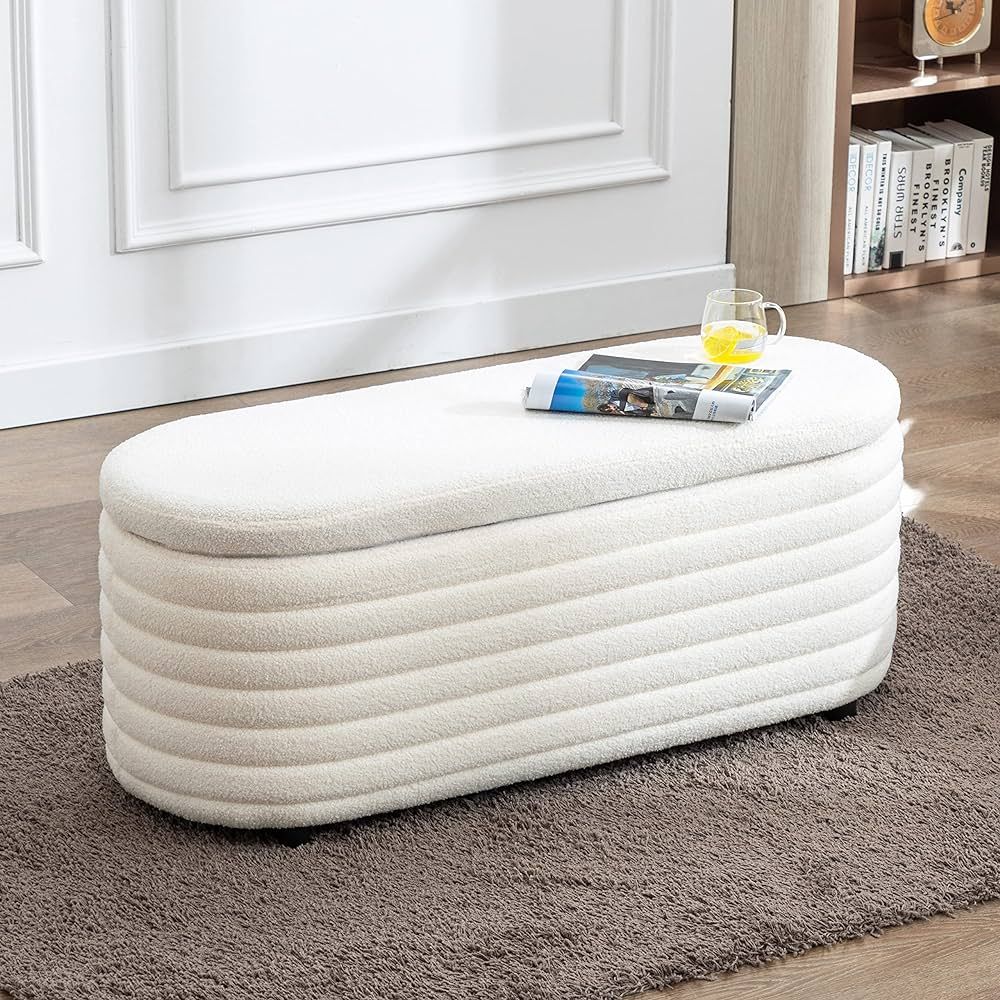 chairus Modern Storage Ottoman 45" Faux Fur Entryway Bench Comfy Upholstered Stool for Living Roo... | Amazon (US)