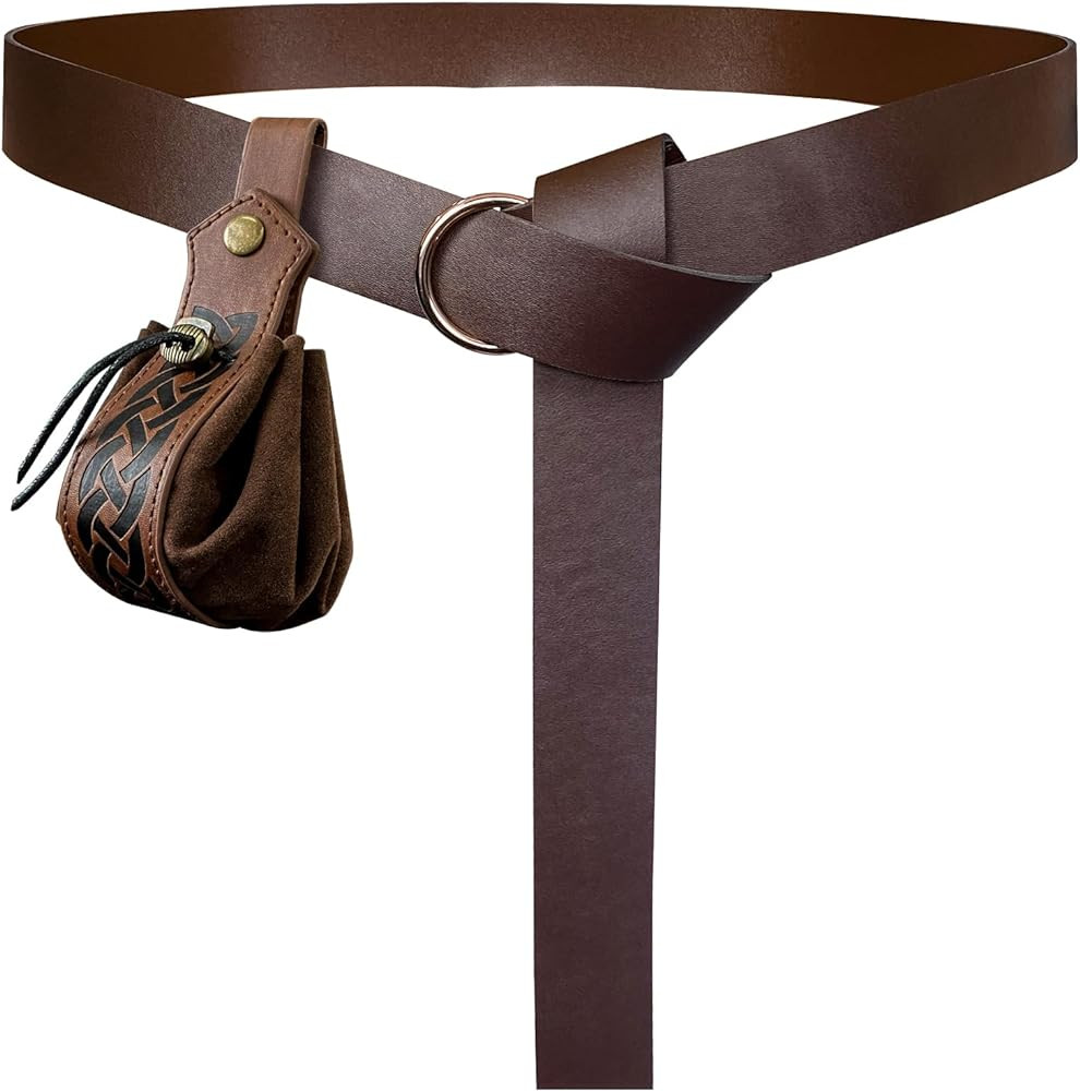 HiiFeuer Medieval O Ring Belt with Portable Drawstring Pouch, Retro Renaissance Faux Leather Belt... | Amazon (US)