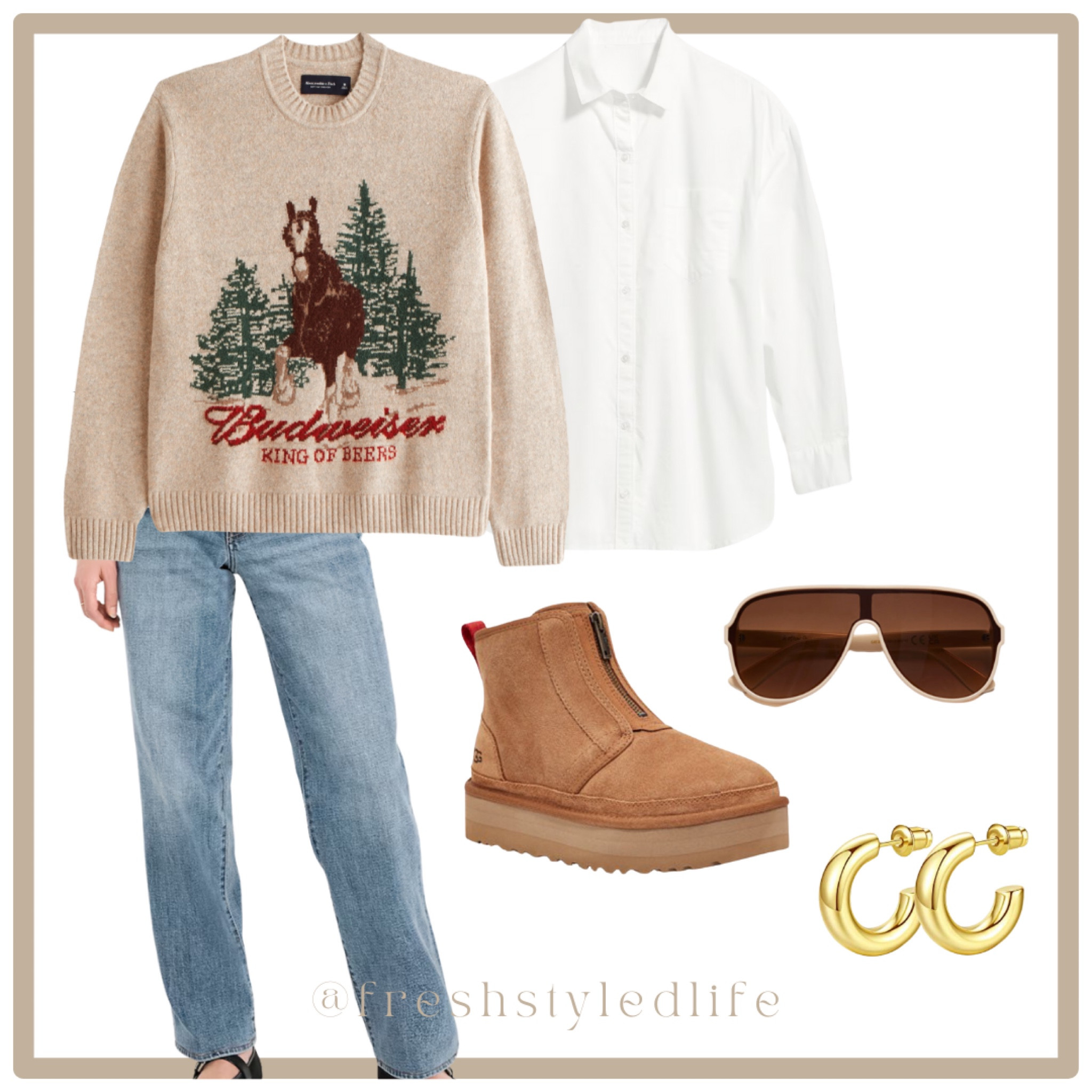 A little fall outfit inspo for your Monday! 🫶🏼✨ I’ve been loving seeing tons of layering this season — a simple oversized button down under a sweater is the perfect way to elevate an outfit! 

#LTKStyleTip #LTKSeasonal #LTKFindsUnder50