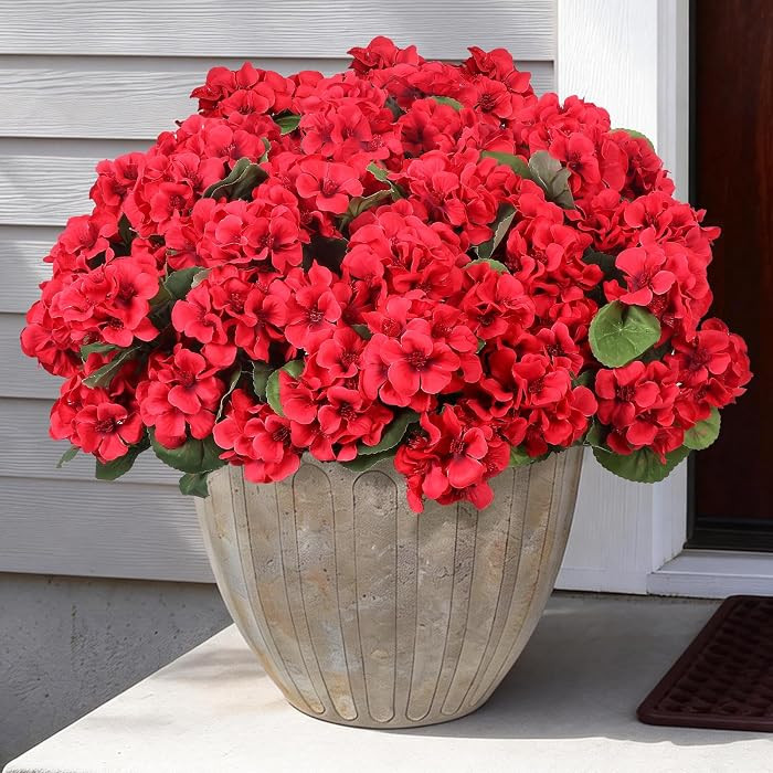 12 Pcs Artificial Flowers for Outdoors, Faux Silk Geraniums Flowers UV Resistant Fake Flowers Out... | Amazon (US)