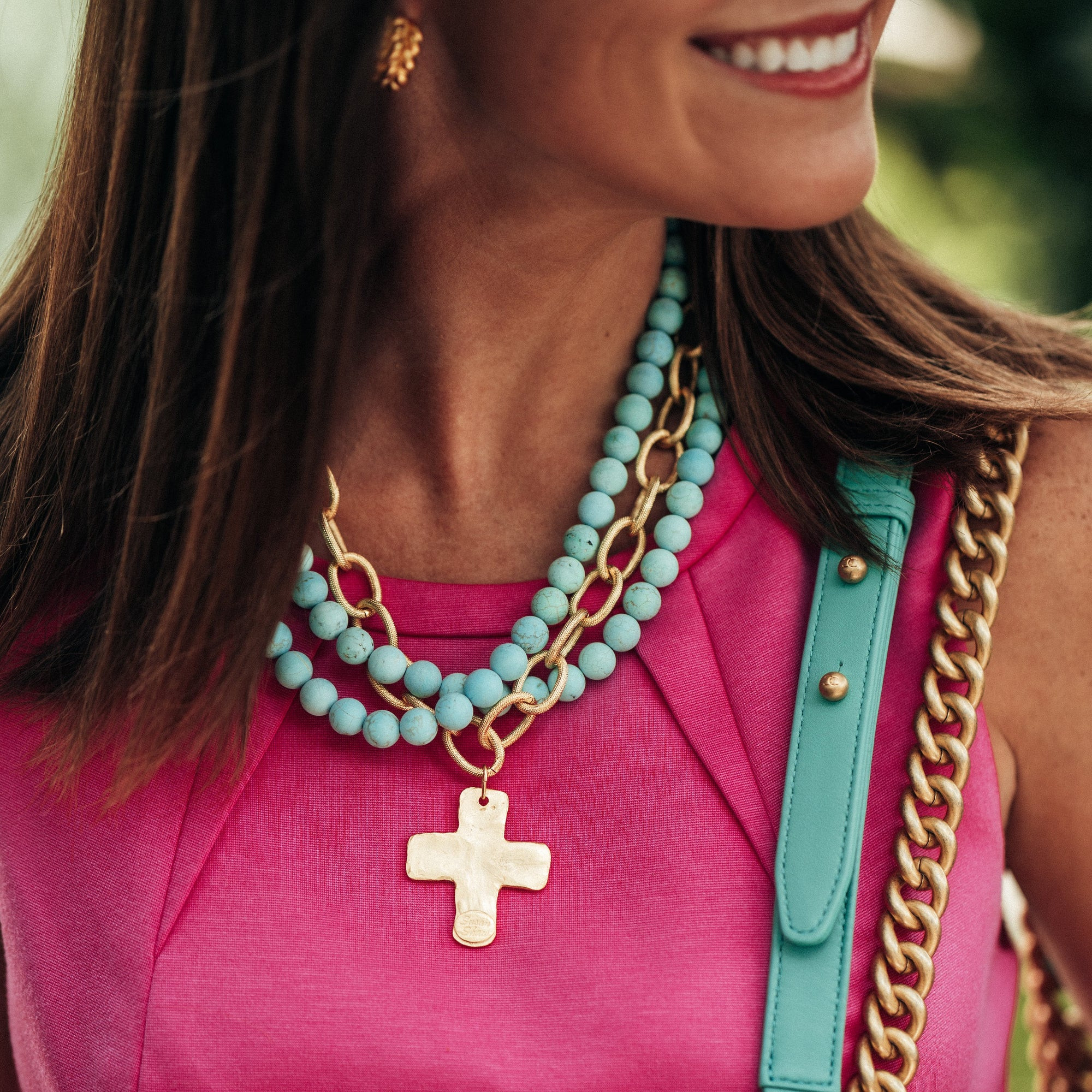 Matte Turquoise Multi-Strand Cross Necklace | Susan Shaw