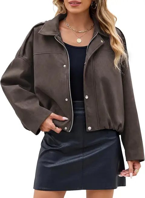 Womens Faux Suede Cropped Bomber Jacket Fall Fashion Outfits