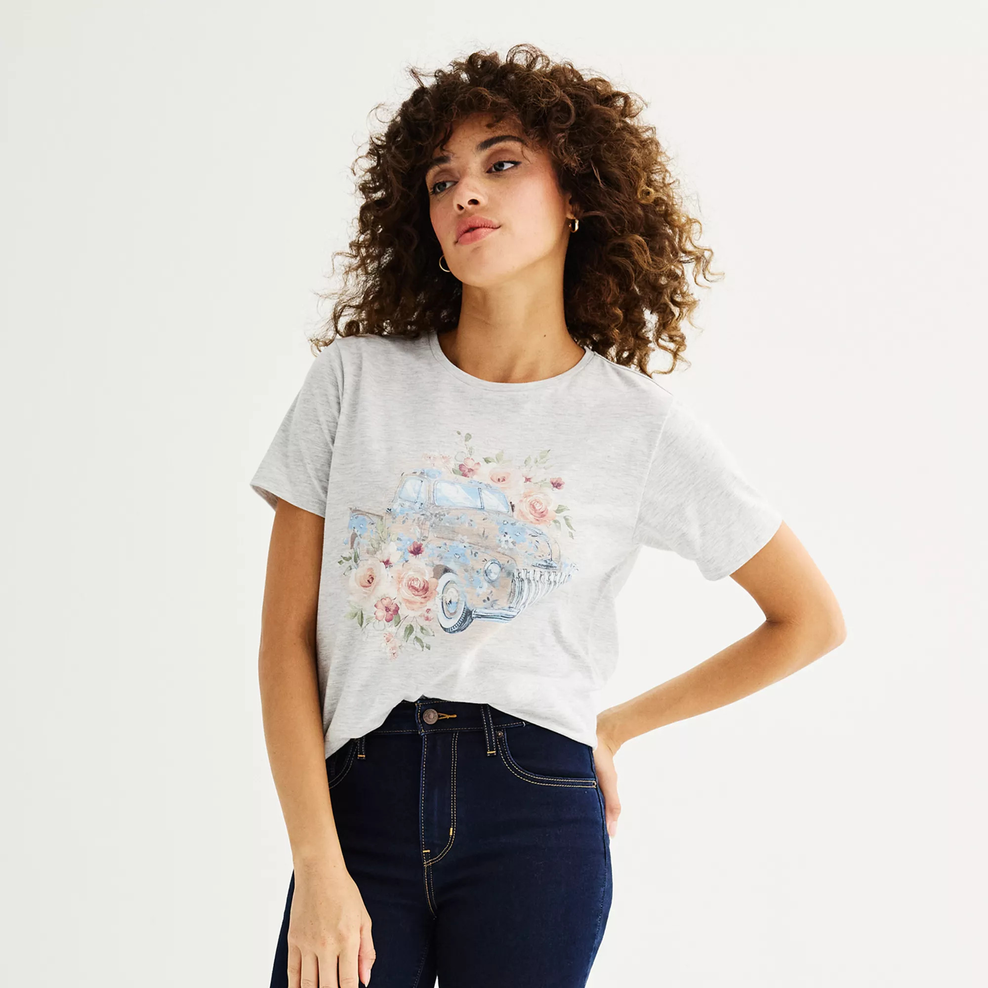 Women's Floral Ditsy Truck Short Sleeve Graphic Tee | Kohl's