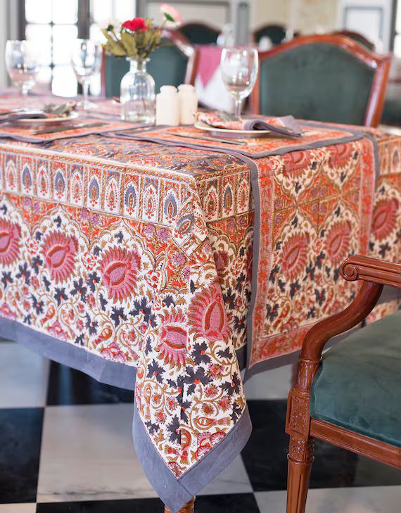 Indian Block Print Tablecloth Floral Cotton Table Cover - Etsy | Etsy (US)