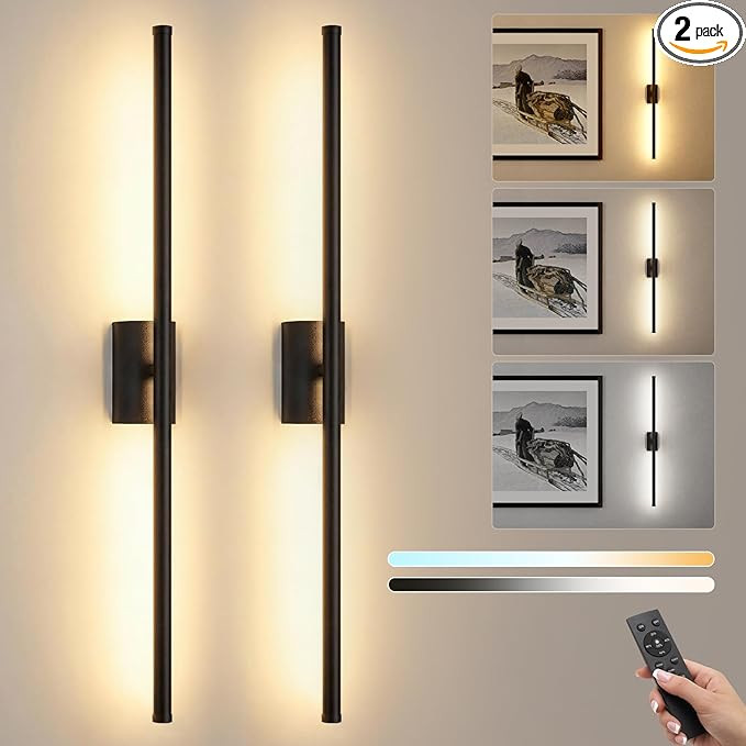 ONEWISH Battery Operated Wall Sconces Set of 2, 27.75" Rechargeable Wall Lights with Remote & Rem... | Amazon (US)