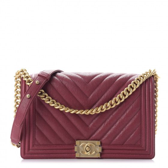 CHANEL Caviar Chevron Quilted New Medium Boy Flap Red | Fashionphile