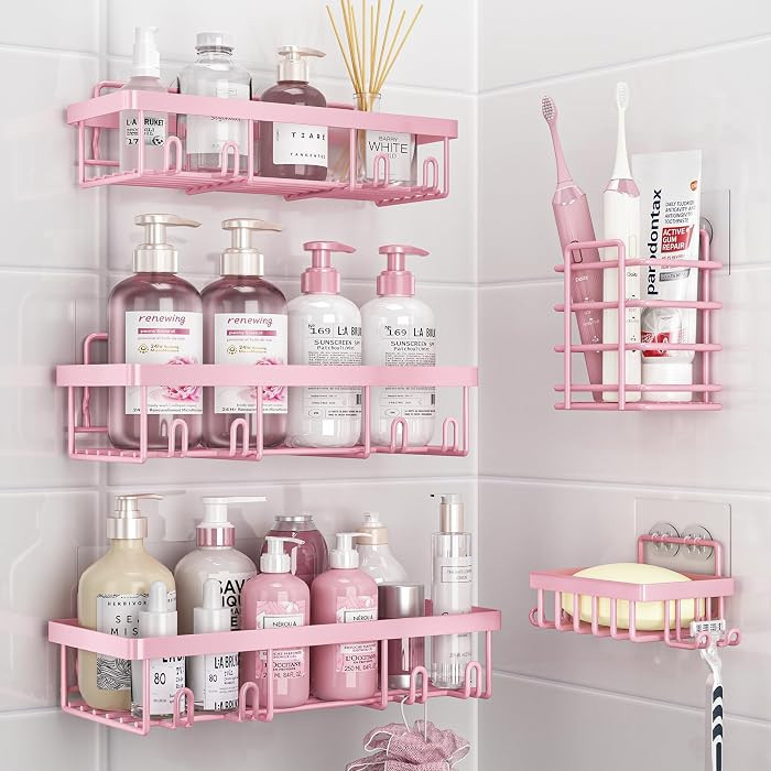 Liuoud 5 Pack Shower Caddy Organizer Rack Shelf for Inside Shower, Adhesive Bathroom Wall Storage... | Amazon (US)